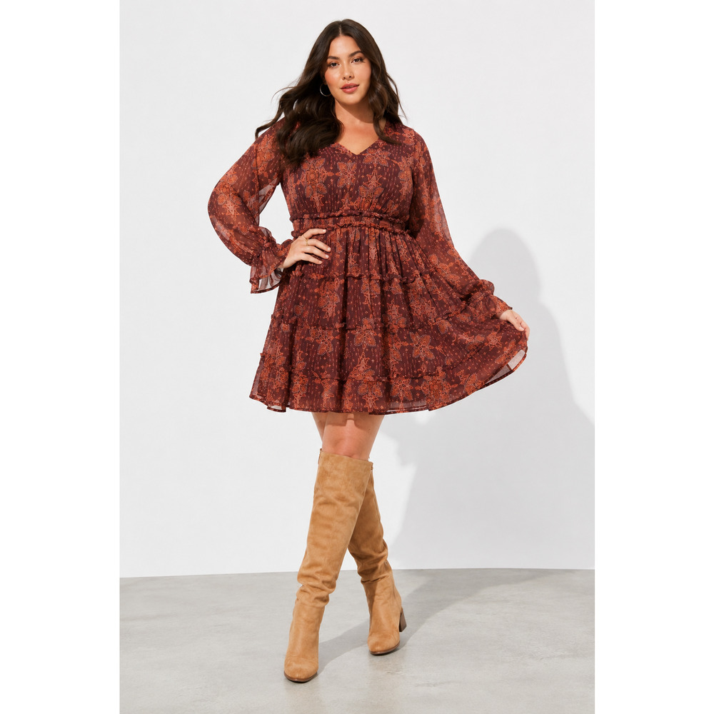NEW Torrid Floral Lurex Chiffon Tiered Mini Dress Womens Size 1X Pockets